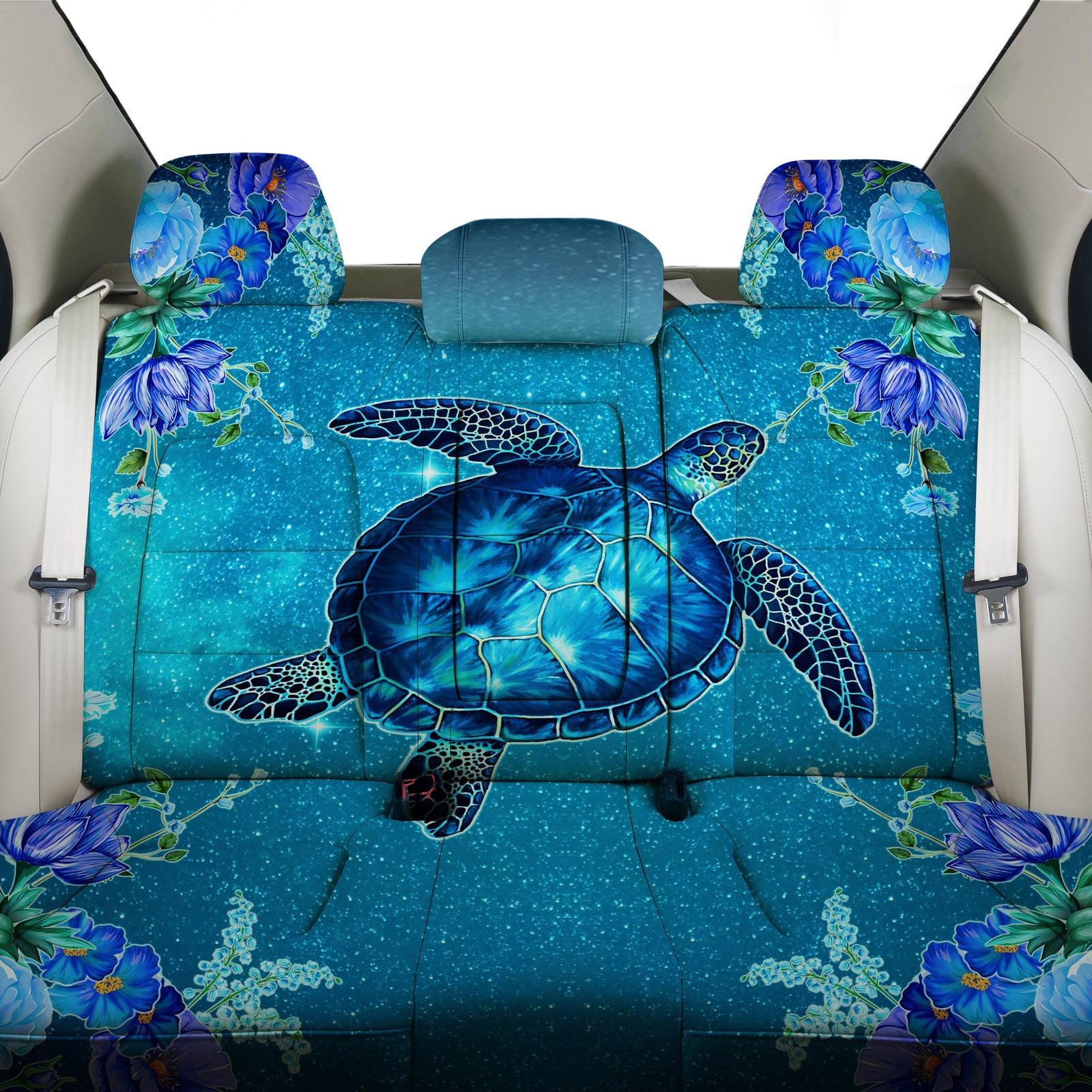 Hawaii Blue Turtle Flower Back Seat Cover - Ocean Secret - AH