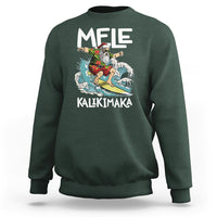 Mele Kalikimaka Tropical Hawaiian Christmas in Hawaii Surfing Santa Sweatshirt TS02 Dark Forest Green - Polynesian Pride