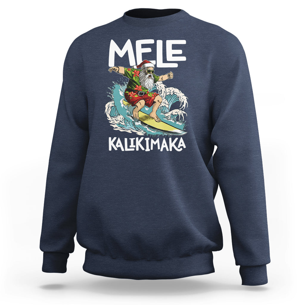 Mele Kalikimaka Tropical Hawaiian Christmas in Hawaii Surfing Santa Sweatshirt TS02 Navy - Polynesian Pride