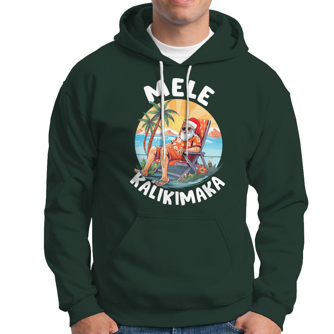 Mele Kalikimaka Tropical Hawaiian Christmas in Hawaii Sunbath Santa Hoodie TS02 Dark Forest Green - Polynesian Pride