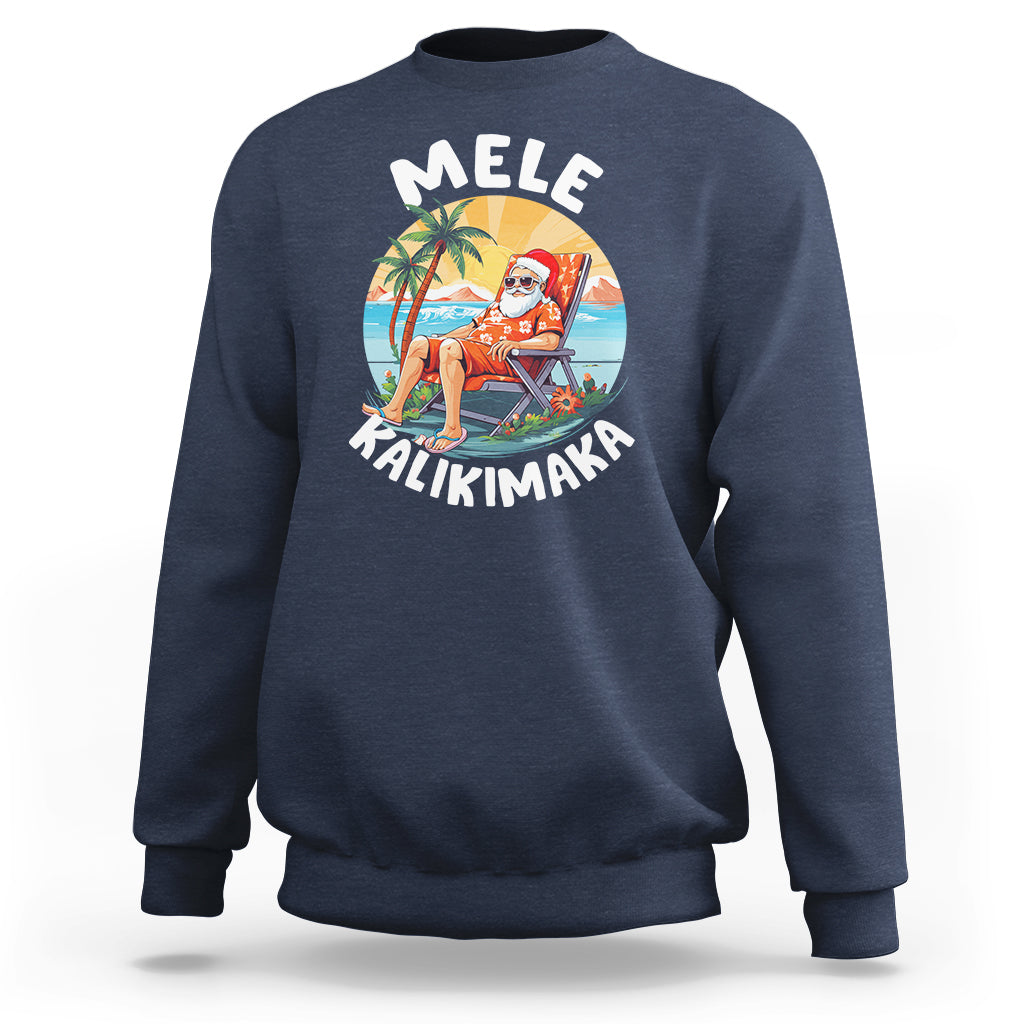 Mele Kalikimaka Tropical Hawaiian Christmas in Hawaii Sunbath Santa Sweatshirt TS02 Navy - Polynesian Pride