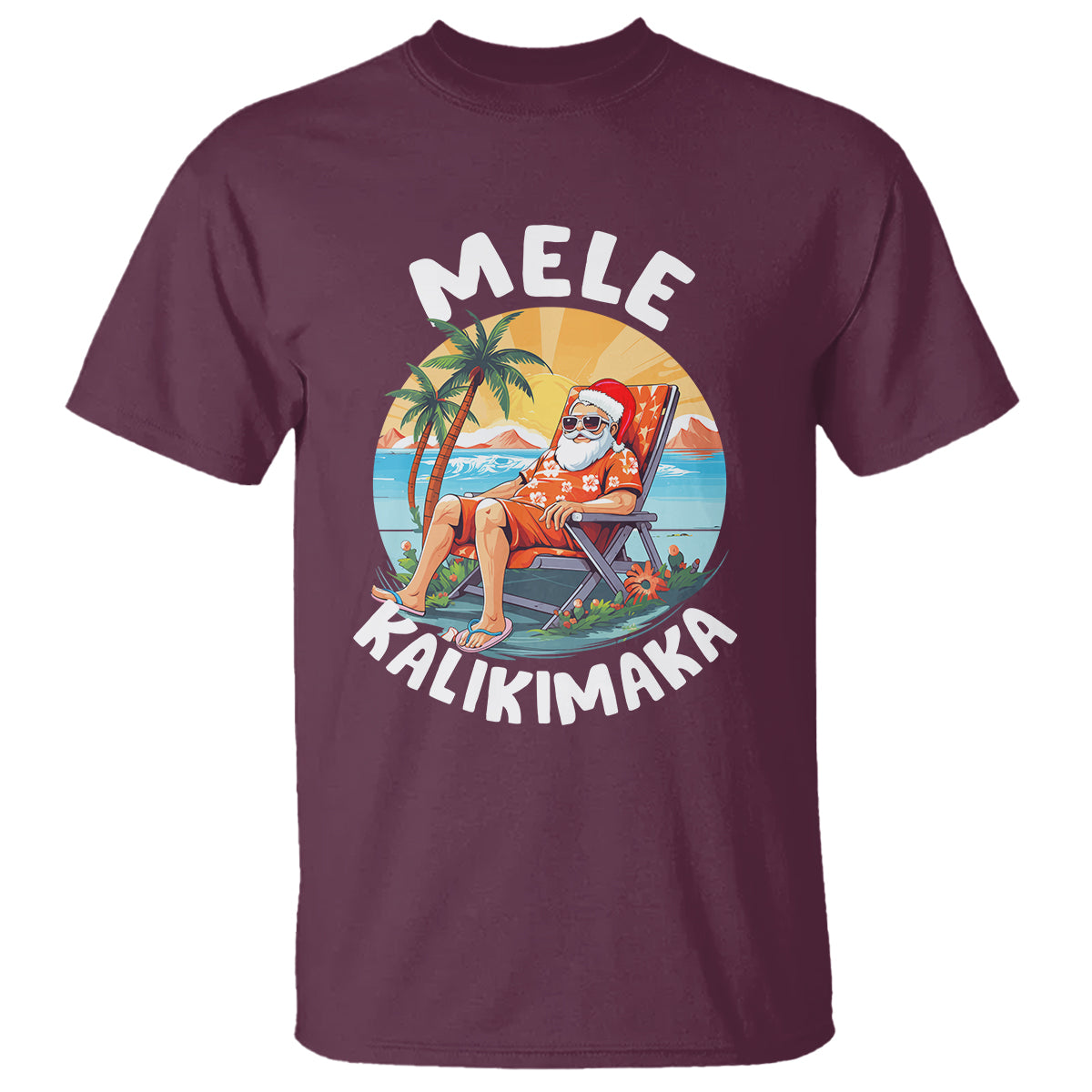 Mele Kalikimaka Tropical Hawaiian Christmas in Hawaii Sunbath Santa T Shirt TS02 Maroon - Polynesian Pride