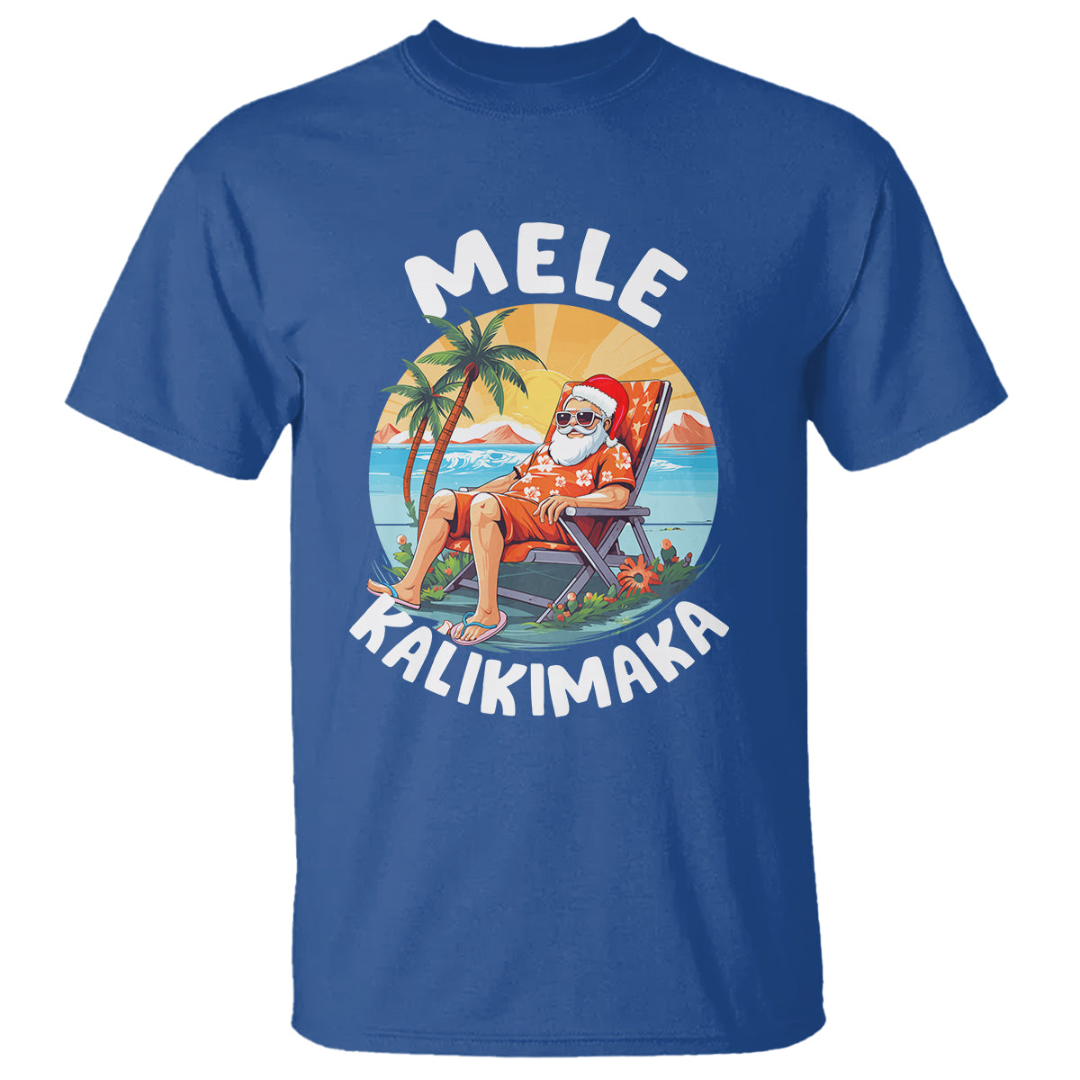 Mele Kalikimaka Tropical Hawaiian Christmas in Hawaii Sunbath Santa T Shirt TS02 Royal Blue - Polynesian Pride