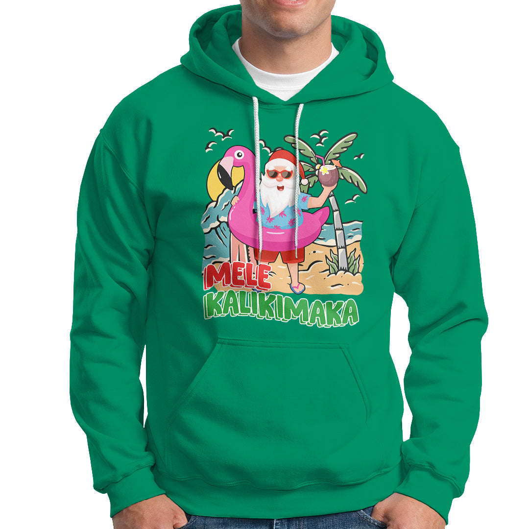 Mele Kalikimaka Tropical Hawaiian Christmas in Hawaii Beach Santa Hoodie TS02 Irish Green - Polynesian Pride