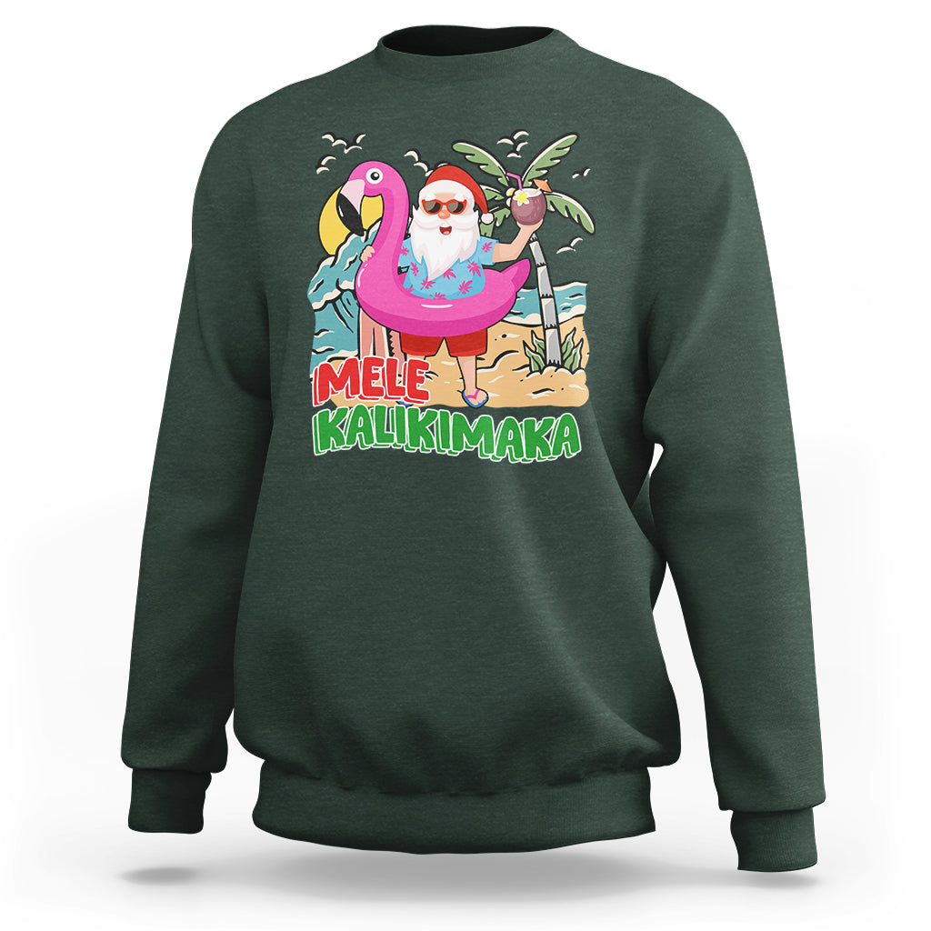 Mele Kalikimaka Tropical Hawaiian Christmas in Hawaii Beach Santa Sweatshirt TS02 Dark Forest Green - Polynesian Pride