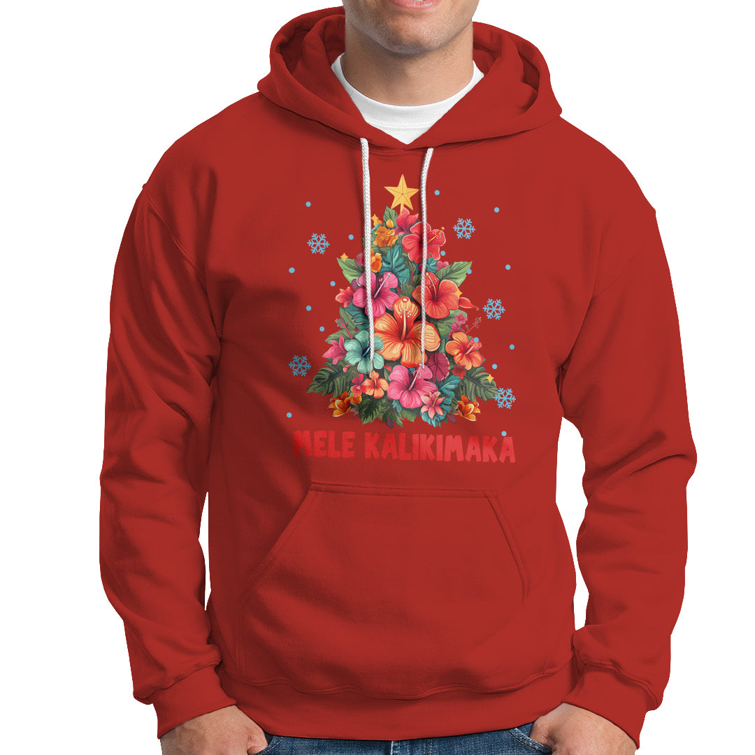 Tropical Hawaiian Hibiscus Christmas Tree Mele Kalikimaka Hoodie TS02 Red - Polynesian Pride