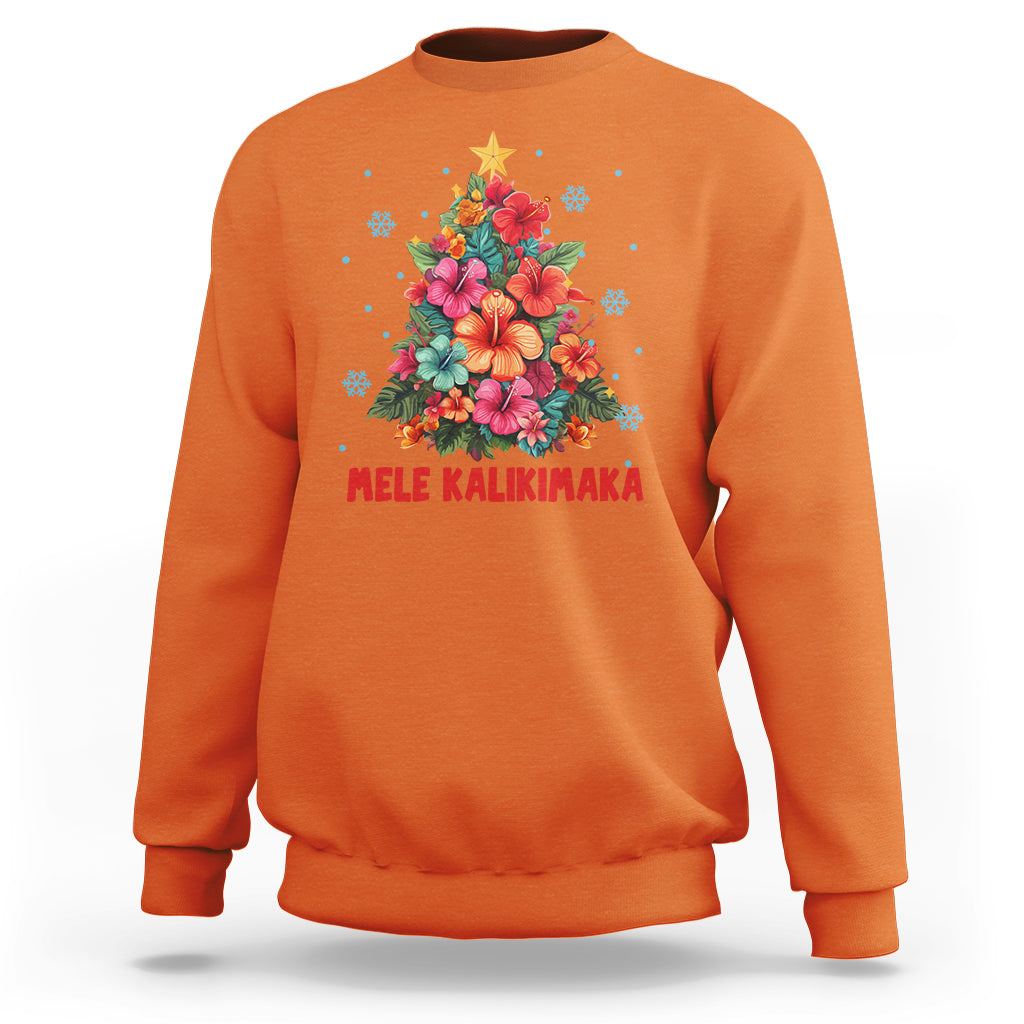 Tropical Hawaiian Hibiscus Christmas Tree Mele Kalikimaka Sweatshirt TS02 Orange - Polynesian Pride