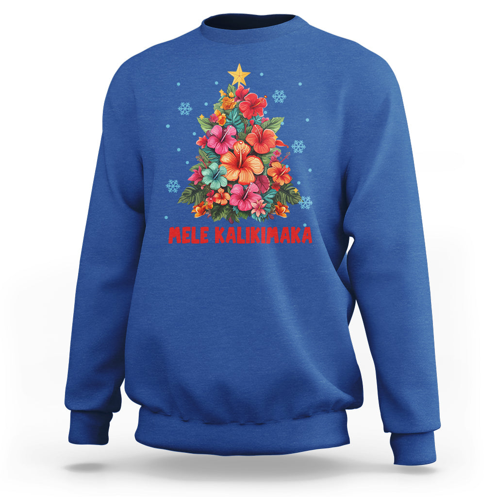 Tropical Hawaiian Hibiscus Christmas Tree Mele Kalikimaka Sweatshirt TS02 Royal Blue - Polynesian Pride