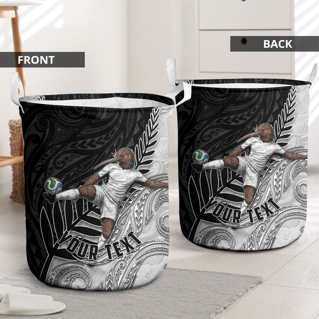 Personalized New Zealand Football Laundry Basket Kiwi Mascot with Silver Fern - Maori Tribal Tattoo Art