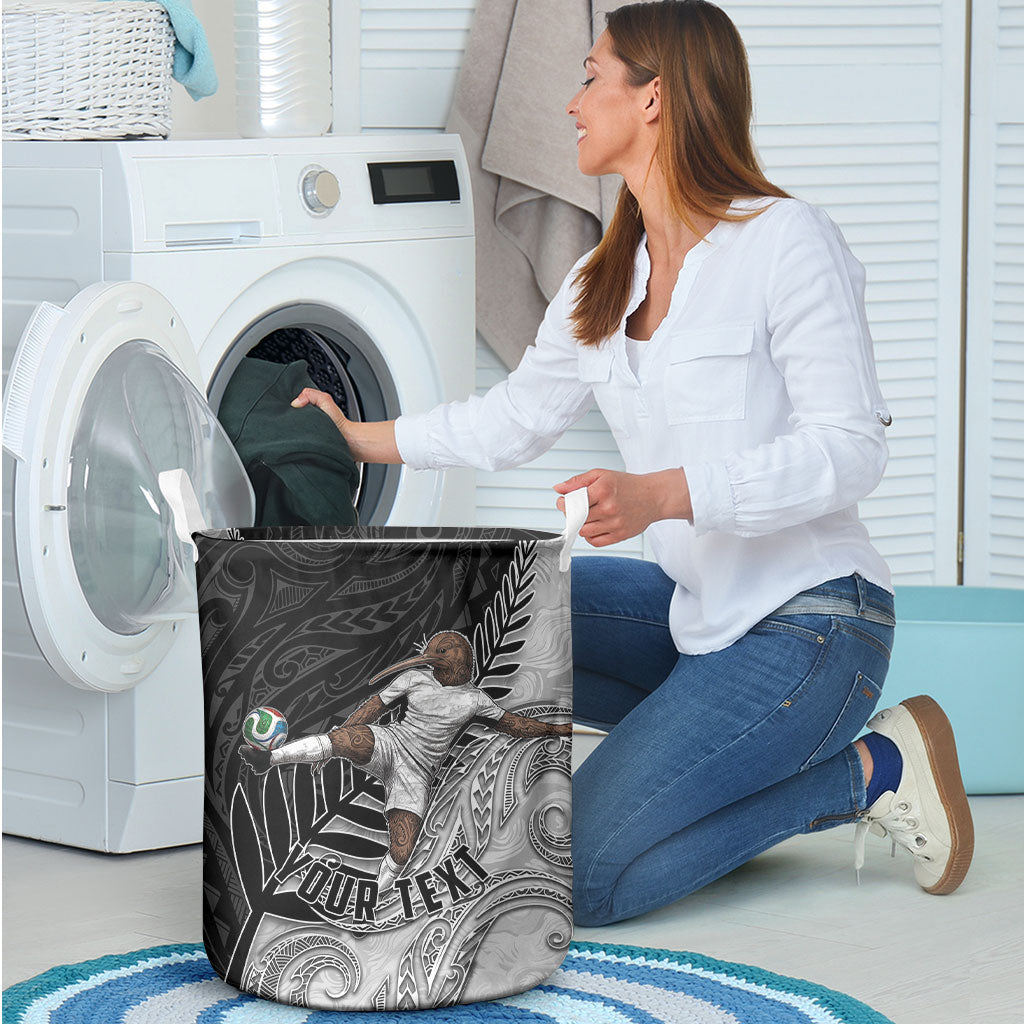 Personalized New Zealand Football Laundry Basket Kiwi Mascot with Silver Fern - Maori Tribal Tattoo Art