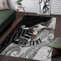 Personalized New Zealand Football Area Rug Kiwi Mascot with Silver Fern - Maori Tribal Tattoo Art