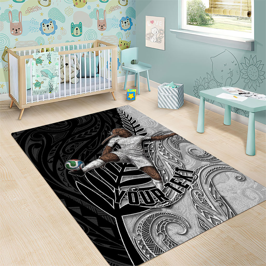 Personalized New Zealand Football Area Rug Kiwi Mascot with Silver Fern - Maori Tribal Tattoo Art