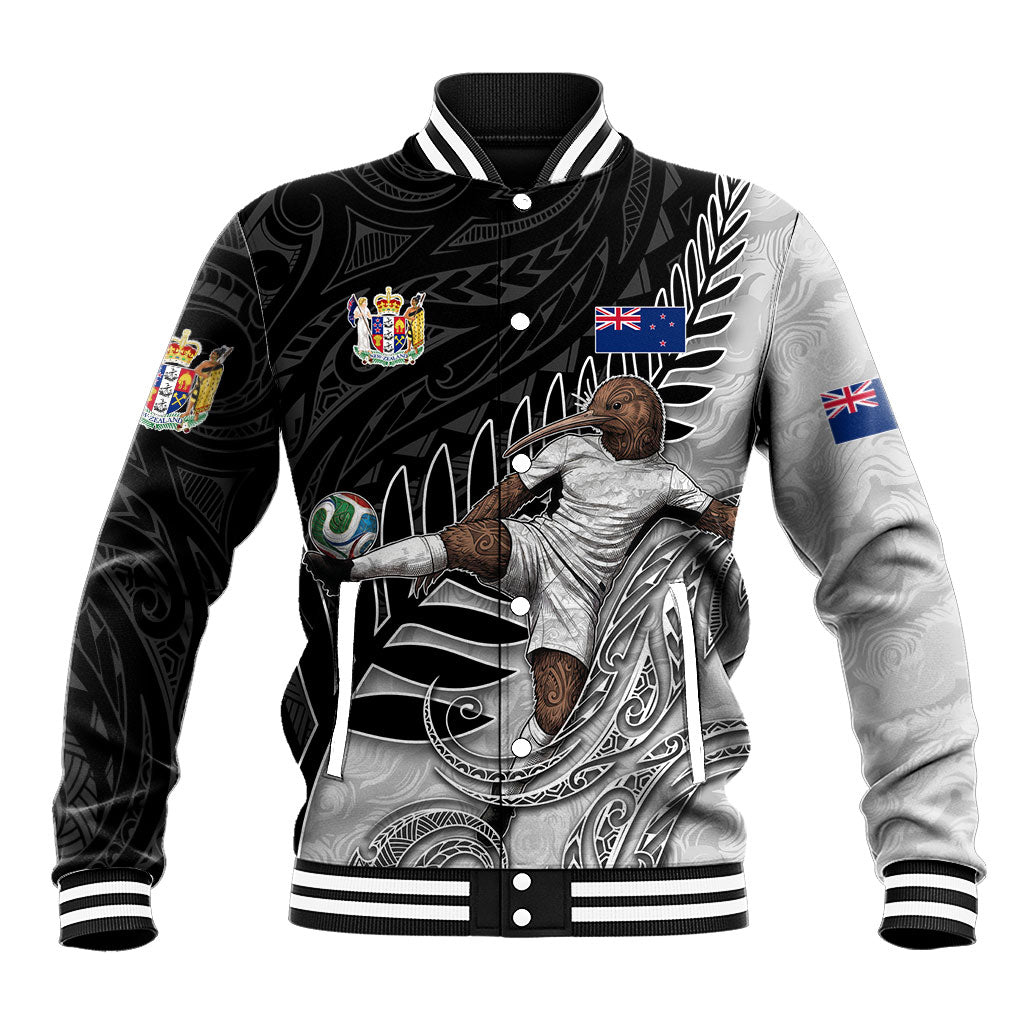 Personalized New Zealand Football Baseball Jacket Kiwi Mascot with Silver Fern - Maori Tribal Tattoo Art