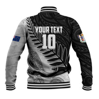 Personalized New Zealand Football Baseball Jacket Kiwi Mascot with Silver Fern - Maori Tribal Tattoo Art