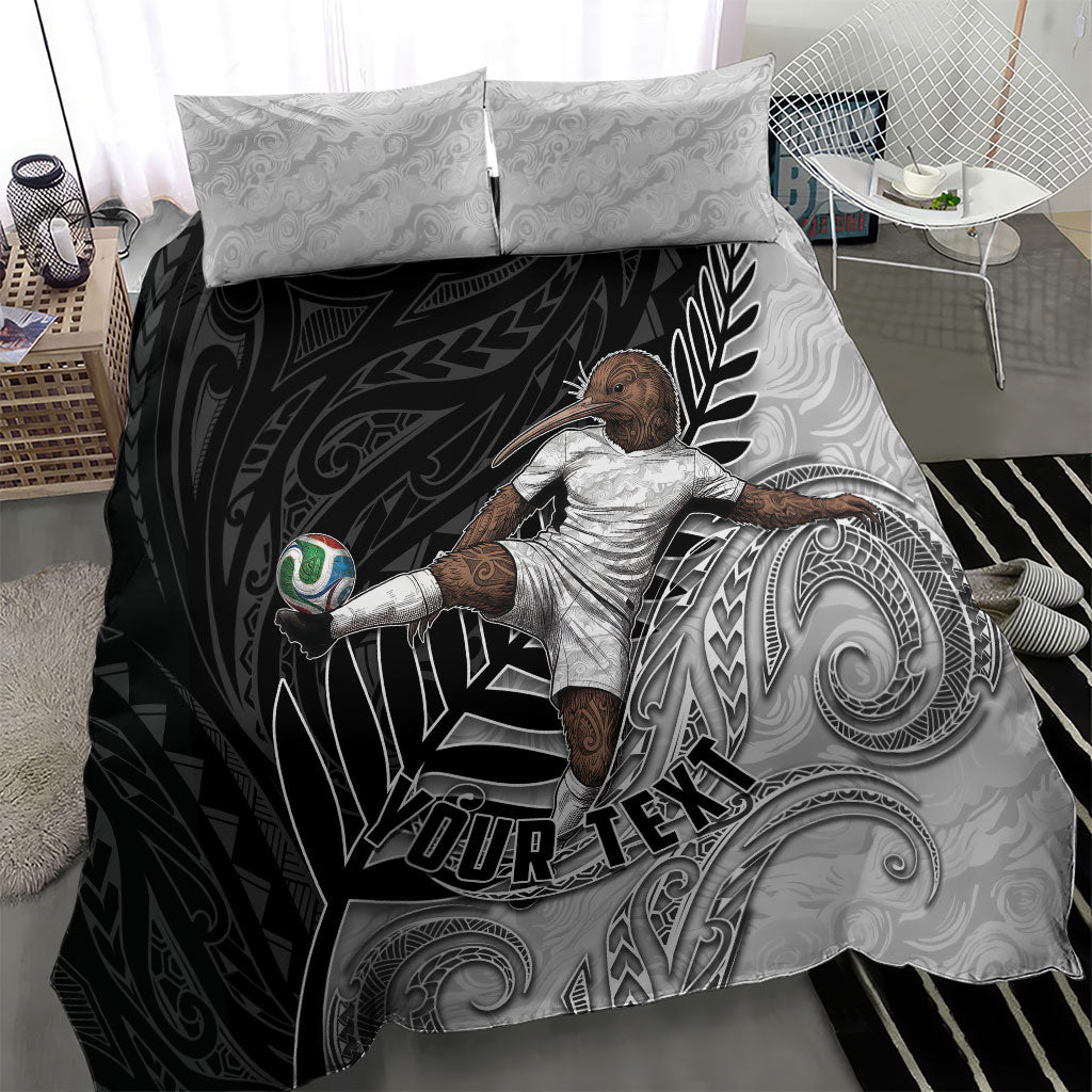 Personalized New Zealand Football Bedding Set Kiwi Mascot with Silver Fern - Maori Tribal Tattoo Art