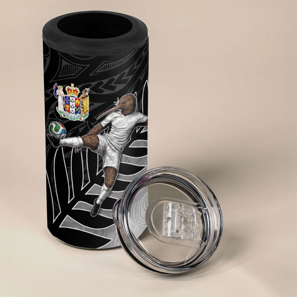 Personalized New Zealand Football 4 in 1 Can Cooler Tumbler Kiwi Mascot with Silver Fern - Maori Tribal Tattoo Art