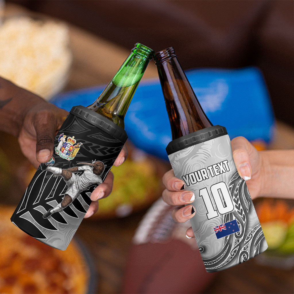 Personalized New Zealand Football 4 in 1 Can Cooler Tumbler Kiwi Mascot with Silver Fern - Maori Tribal Tattoo Art