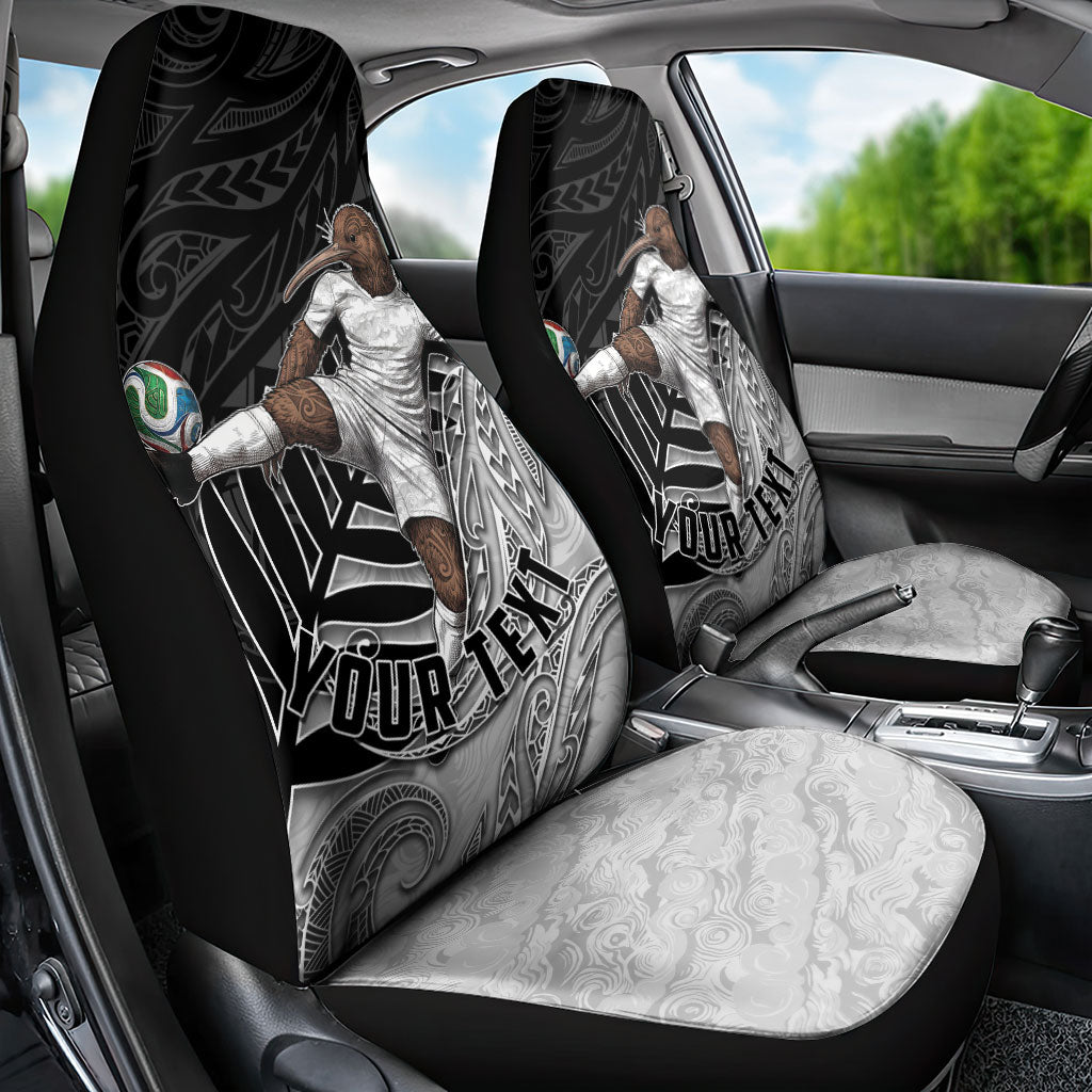 Personalized New Zealand Football Car Seat Cover Kiwi Mascot with Silver Fern - Maori Tribal Tattoo Art