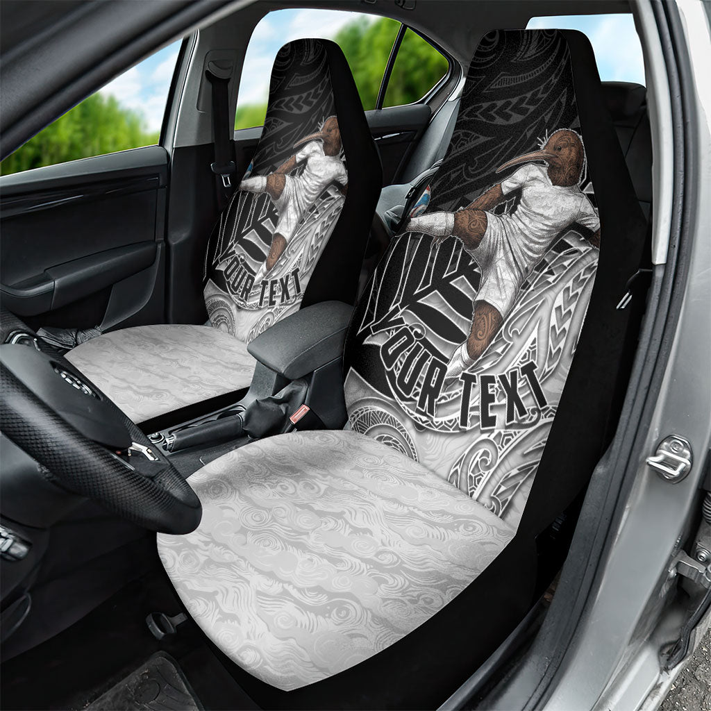 Personalized New Zealand Football Car Seat Cover Kiwi Mascot with Silver Fern - Maori Tribal Tattoo Art
