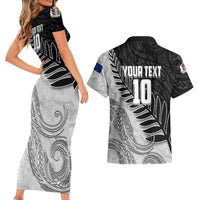 Personalized New Zealand Football Couples Matching Short Sleeve Bodycon Dress and Hawaiian Shirt Kiwi Mascot with Silver Fern - Maori Tribal Tattoo Art