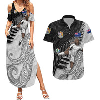 Personalized New Zealand Football Couples Matching Summer Maxi Dress and Hawaiian Shirt Kiwi Mascot with Silver Fern - Maori Tribal Tattoo Art