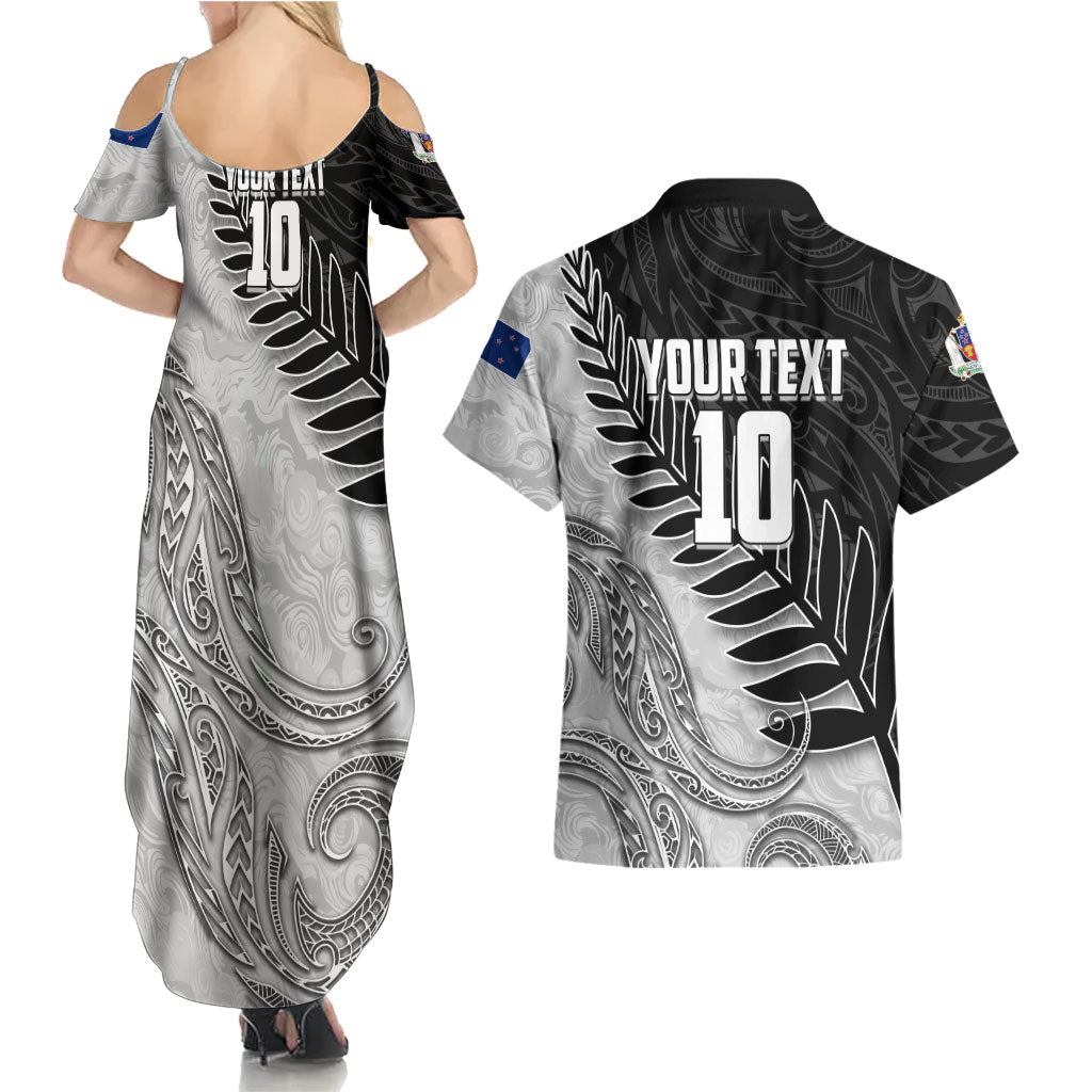 Personalized New Zealand Football Couples Matching Summer Maxi Dress and Hawaiian Shirt Kiwi Mascot with Silver Fern - Maori Tribal Tattoo Art