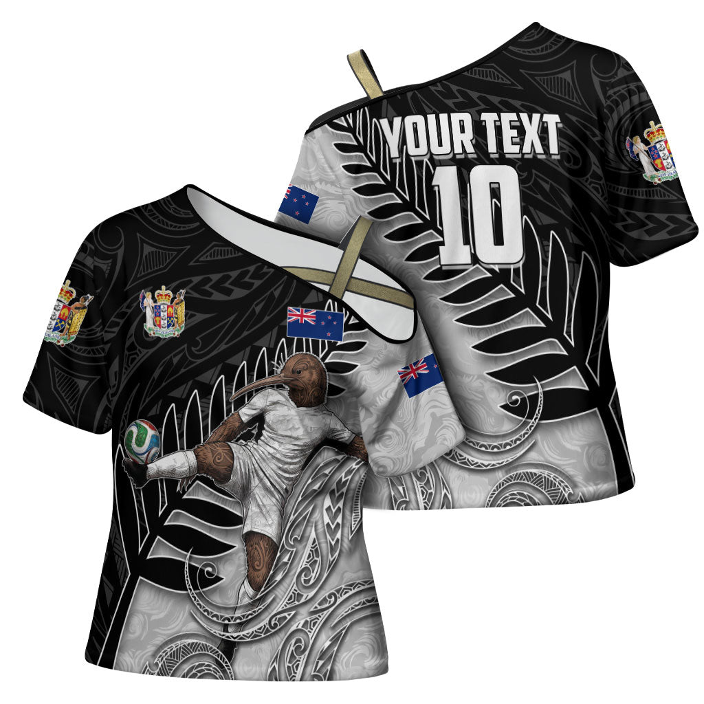 Personalized New Zealand Football Cross Shoulder Shirt Kiwi Mascot with Silver Fern - Maori Tribal Tattoo Art