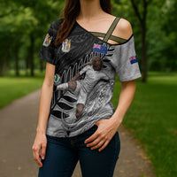 Personalized New Zealand Football Cross Shoulder Shirt Kiwi Mascot with Silver Fern - Maori Tribal Tattoo Art