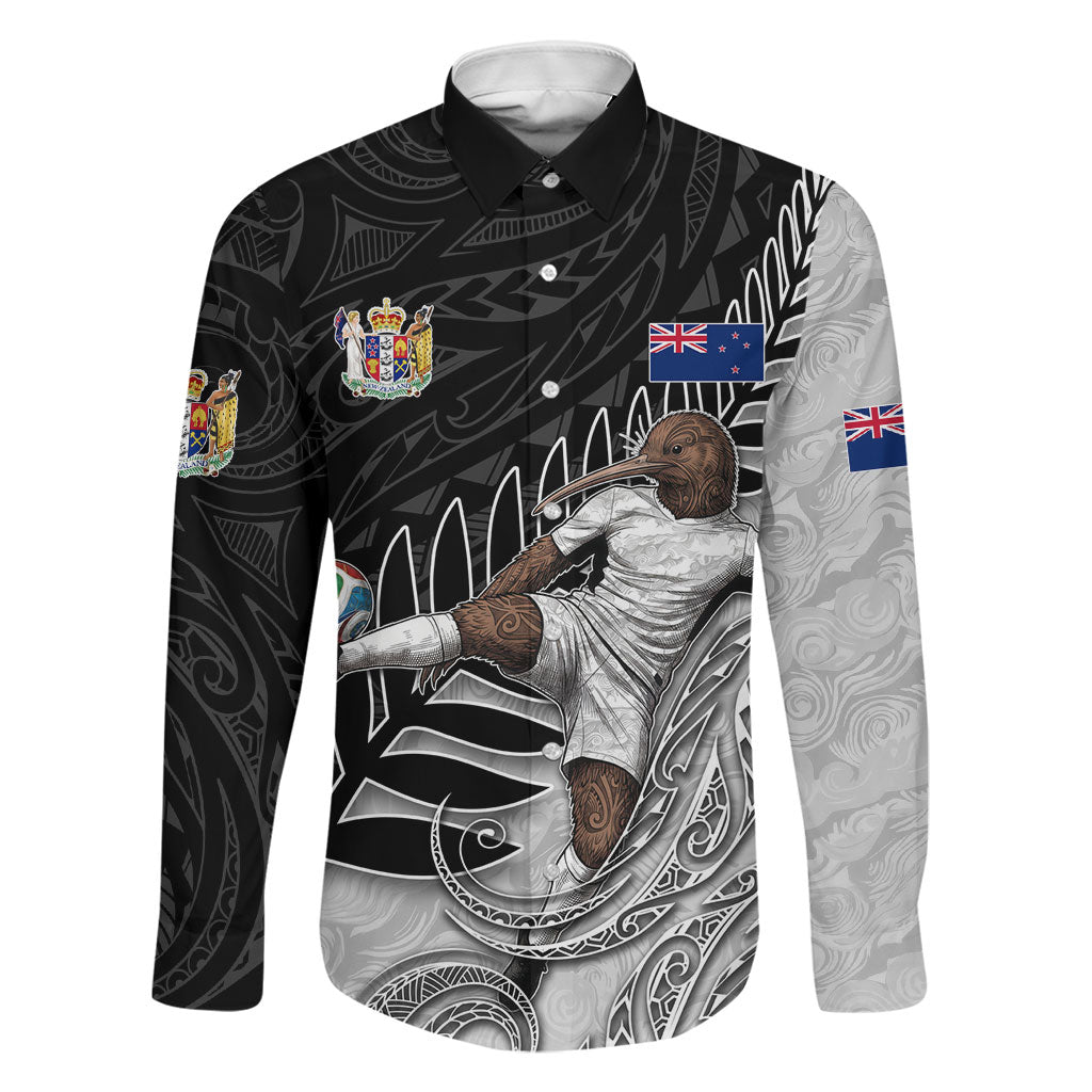 Personalized New Zealand Football Family Matching Long Sleeve Bodycon Dress and Hawaiian Shirt Kiwi Mascot with Silver Fern - Maori Tribal Tattoo Art