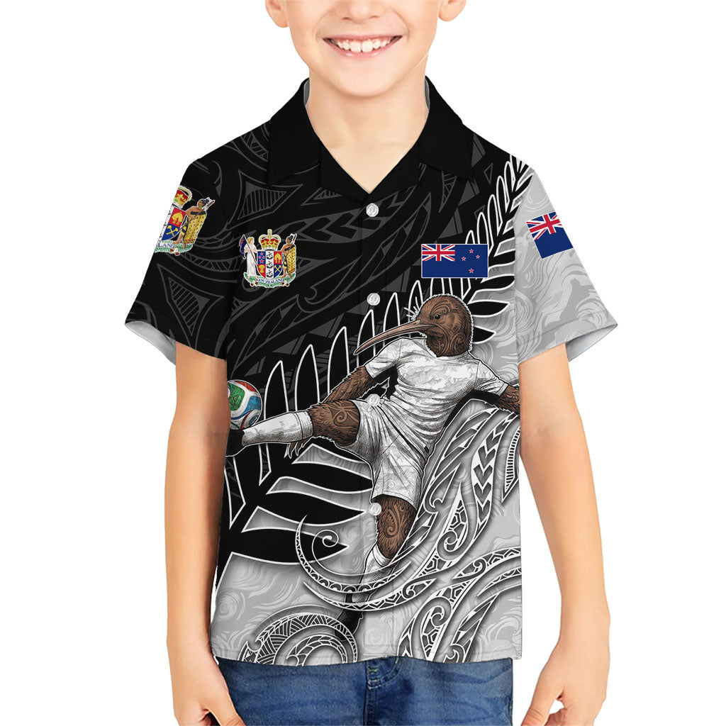 Personalized New Zealand Football Family Matching Long Sleeve Bodycon Dress and Hawaiian Shirt Kiwi Mascot with Silver Fern - Maori Tribal Tattoo Art