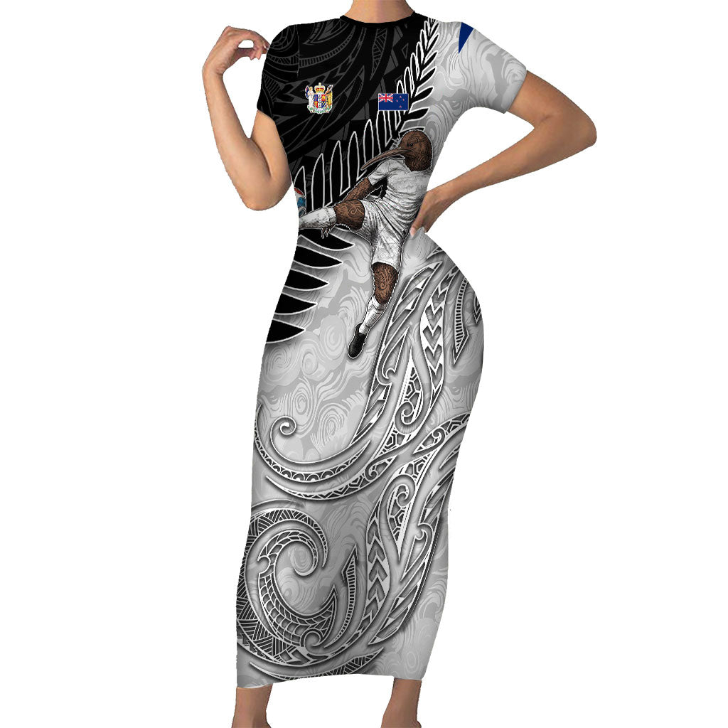 Personalized New Zealand Football Family Matching Short Sleeve Bodycon Dress and Hawaiian Shirt Kiwi Mascot with Silver Fern - Maori Tribal Tattoo Art