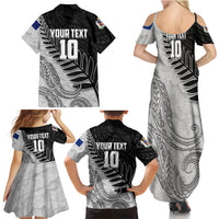 Personalized New Zealand Football Family Matching Summer Maxi Dress and Hawaiian Shirt Kiwi Mascot with Silver Fern - Maori Tribal Tattoo Art