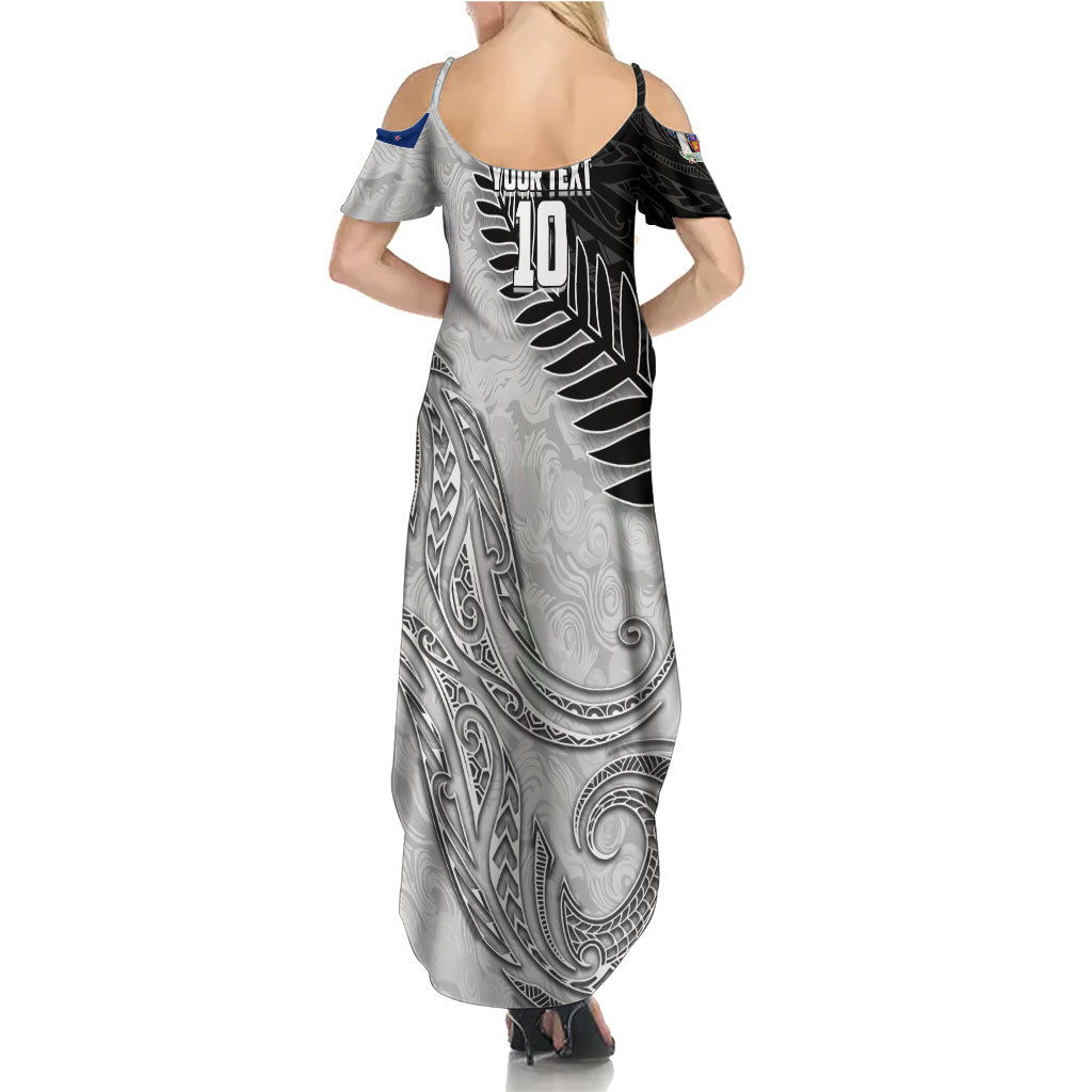 Personalized New Zealand Football Family Matching Summer Maxi Dress and Hawaiian Shirt Kiwi Mascot with Silver Fern - Maori Tribal Tattoo Art
