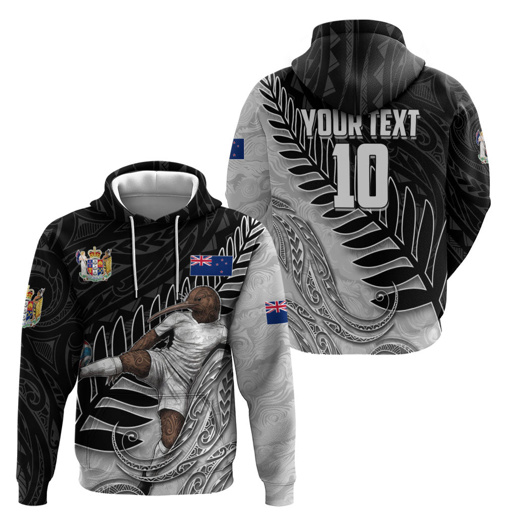 Personalized New Zealand Football Hoodie Kiwi Mascot with Silver Fern - Maori Tribal Tattoo Art