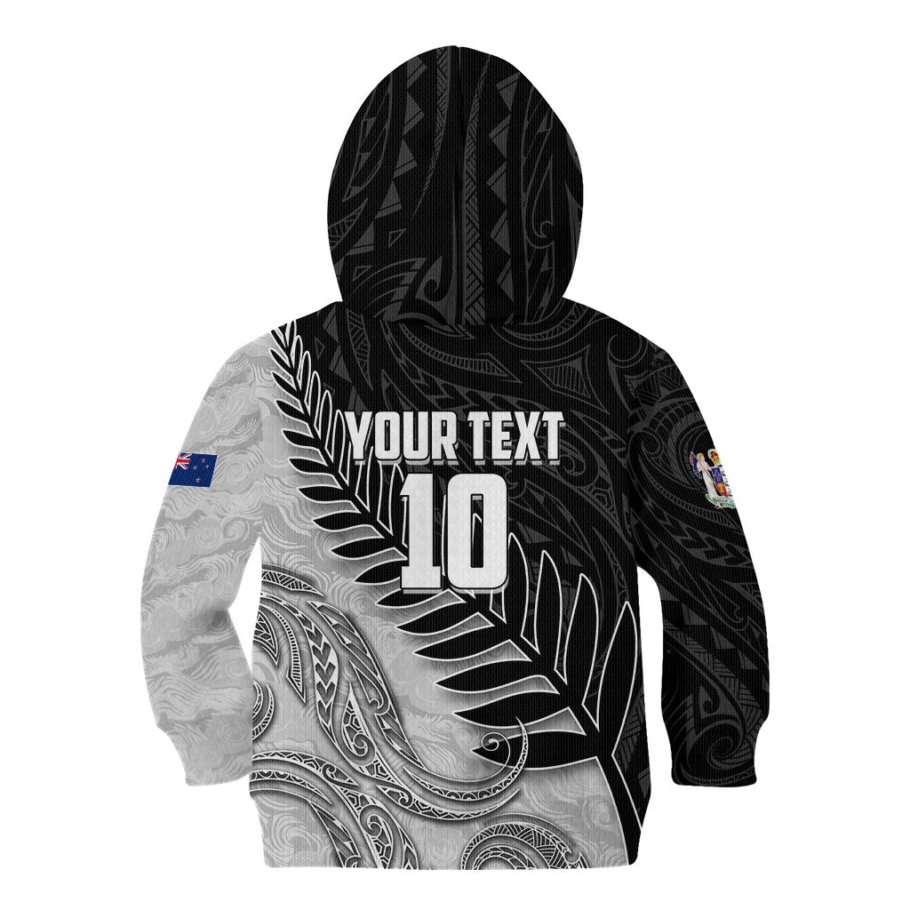Personalized New Zealand Football Kid Hoodie Kiwi Mascot with Silver Fern - Maori Tribal Tattoo Art