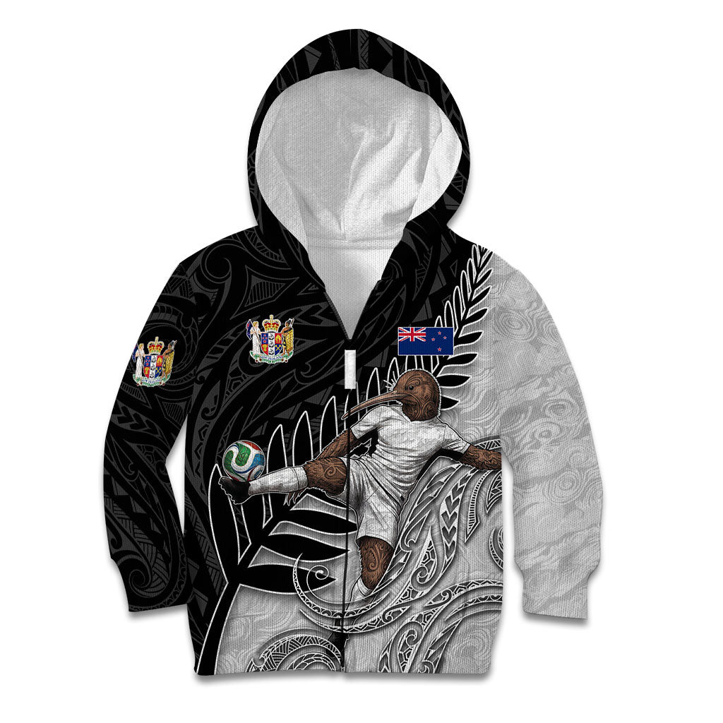 Personalized New Zealand Football Kid Hoodie Kiwi Mascot with Silver Fern - Maori Tribal Tattoo Art