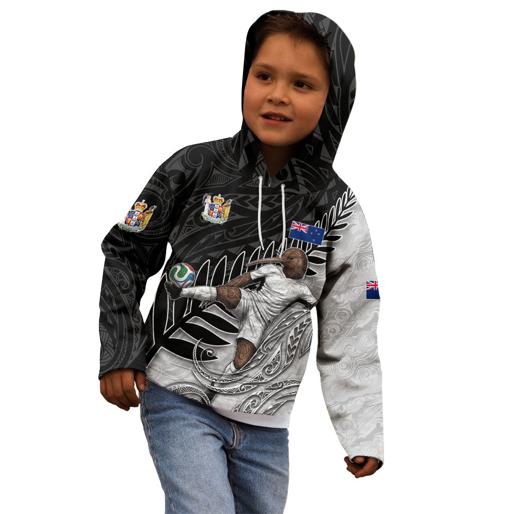 Personalized New Zealand Football Kid Hoodie Kiwi Mascot with Silver Fern - Maori Tribal Tattoo Art