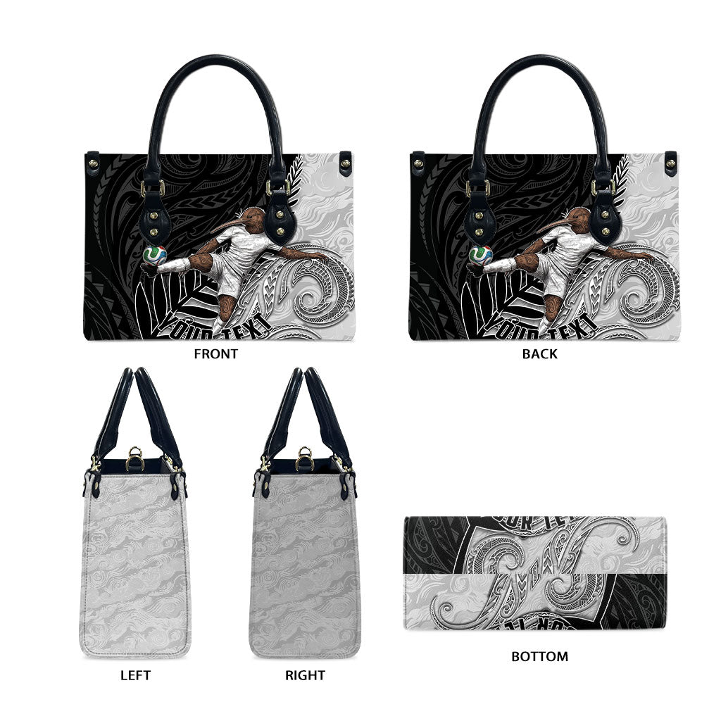 Personalized New Zealand Football Leather Bag Kiwi Mascot with Silver Fern - Maori Tribal Tattoo Art