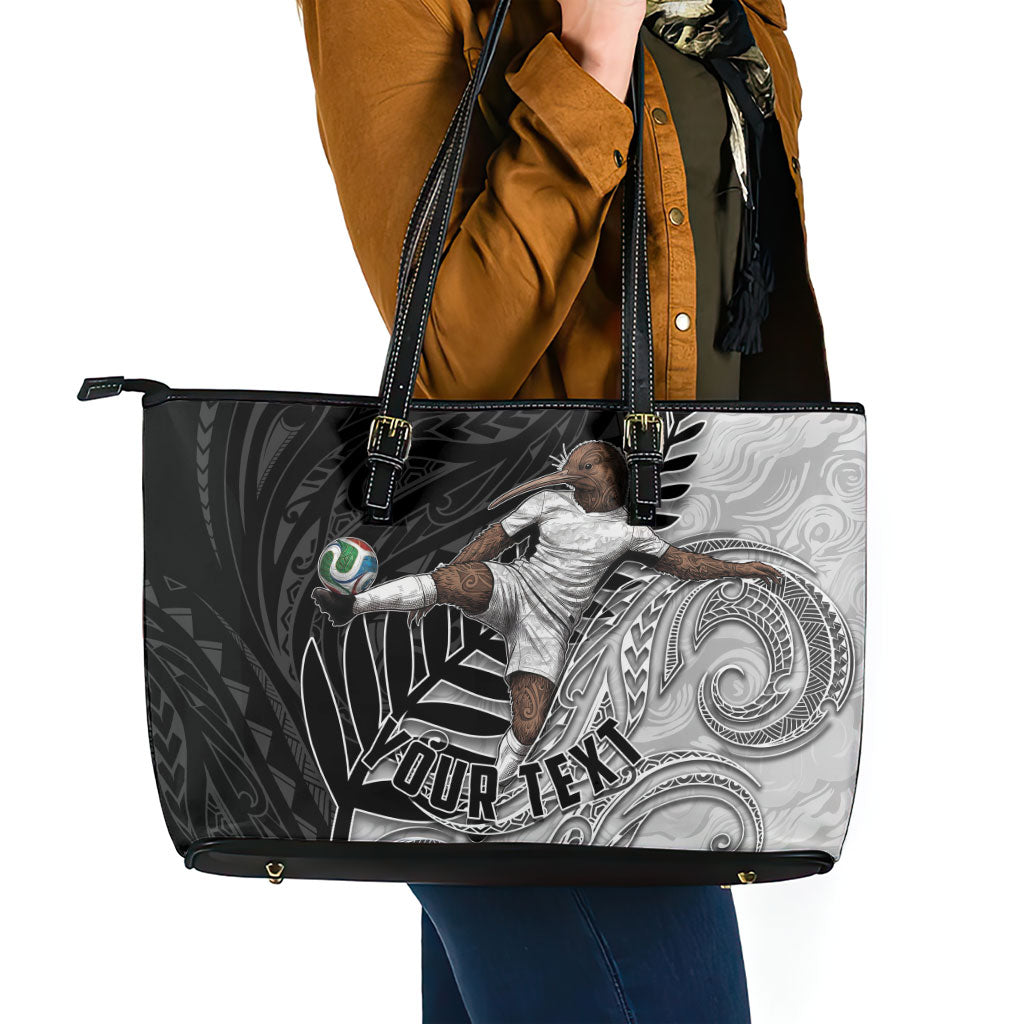 Personalized New Zealand Football Leather Tote Bag Kiwi Mascot with Silver Fern - Maori Tribal Tattoo Art