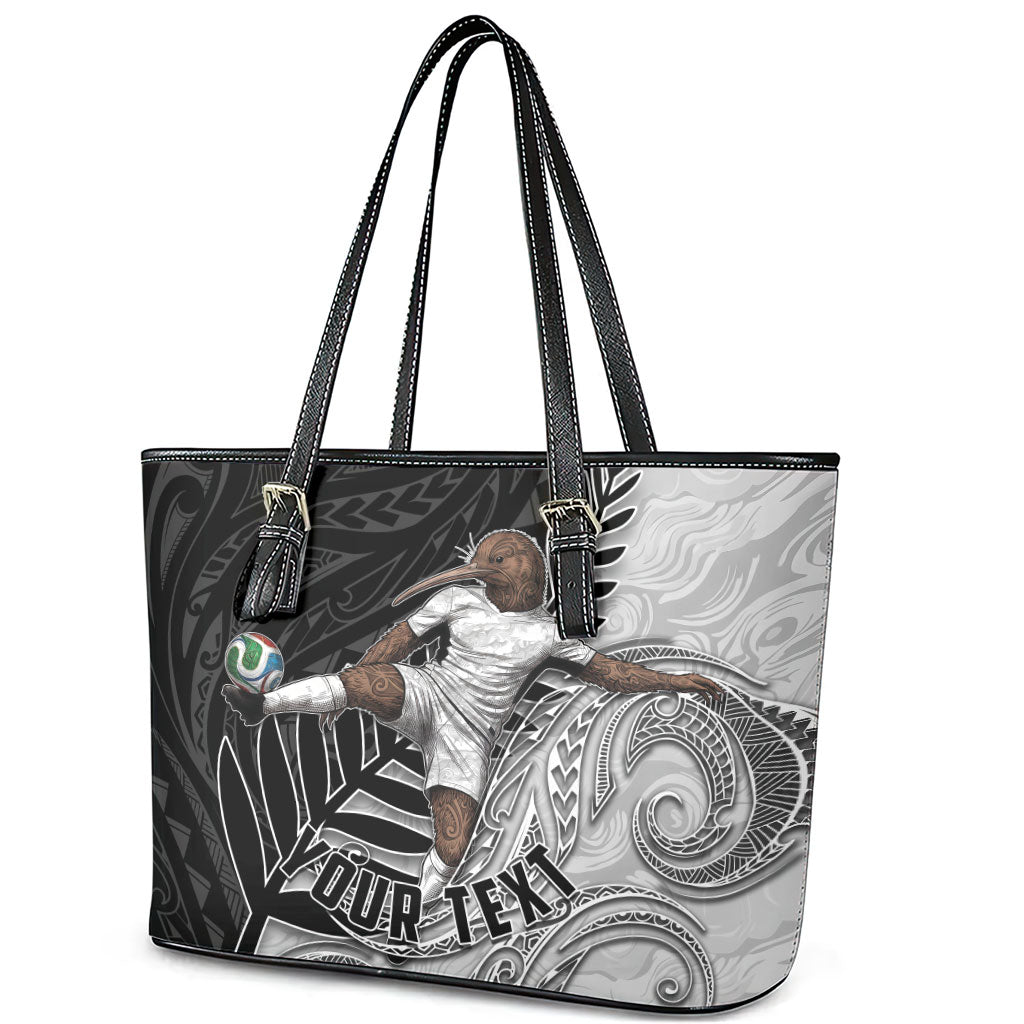 Personalized New Zealand Football Leather Tote Bag Kiwi Mascot with Silver Fern - Maori Tribal Tattoo Art