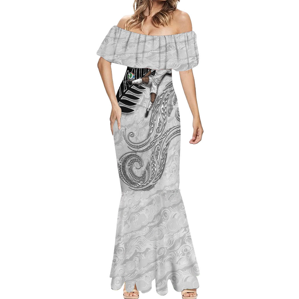 Personalized New Zealand Football Mermaid Dress Kiwi Mascot with Silver Fern - Maori Tribal Tattoo Art
