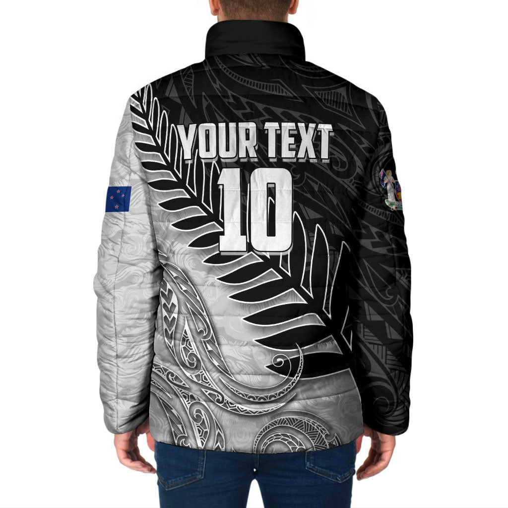 Personalized New Zealand Football Padded Jacket Kiwi Mascot with Silver Fern - Maori Tribal Tattoo Art