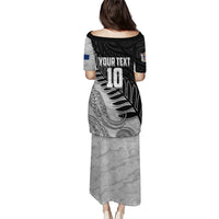 Personalized New Zealand Football Puletasi Kiwi Mascot with Silver Fern - Maori Tribal Tattoo Art