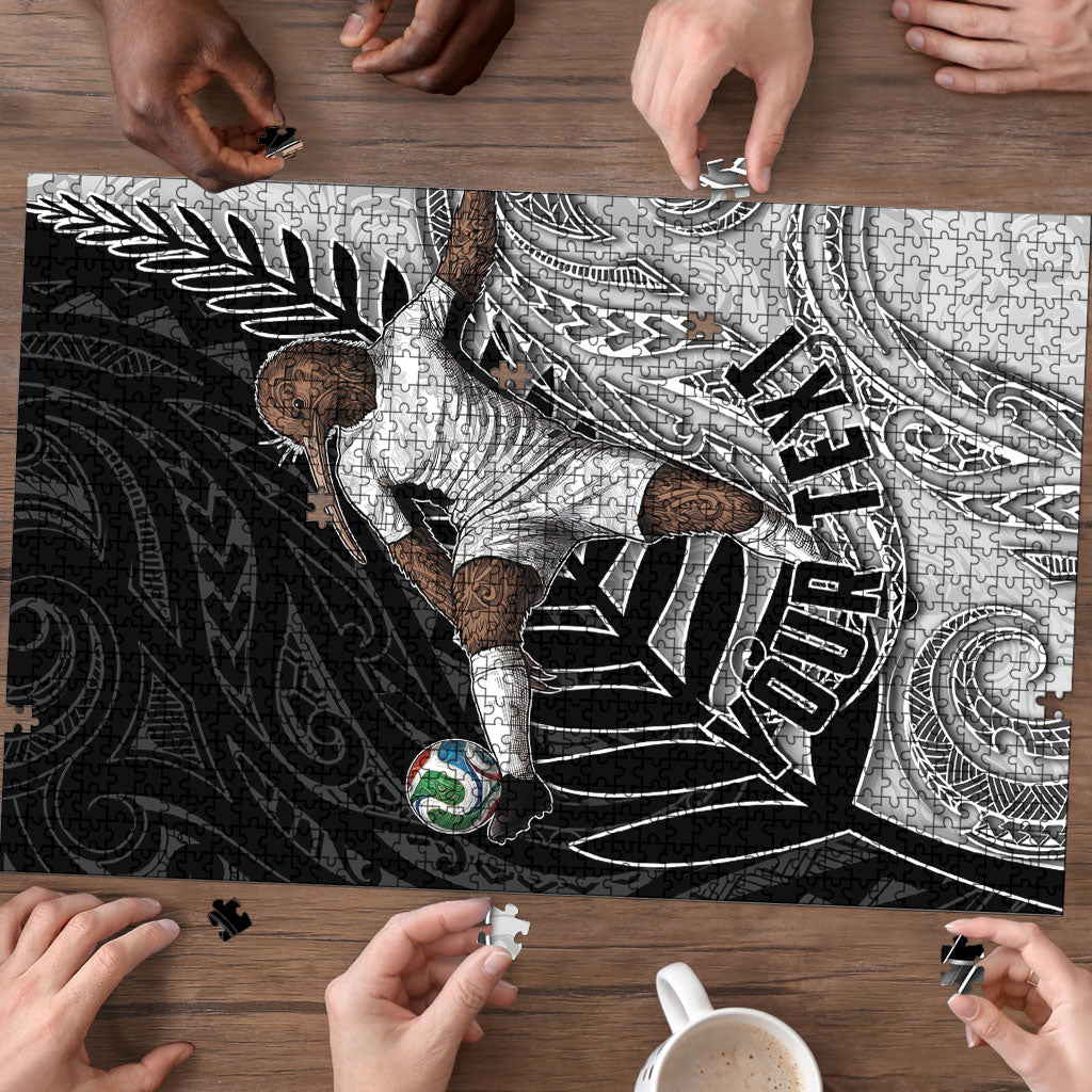 Personalized New Zealand Football Puzzle Kiwi Mascot with Silver Fern - Maori Tribal Tattoo Art