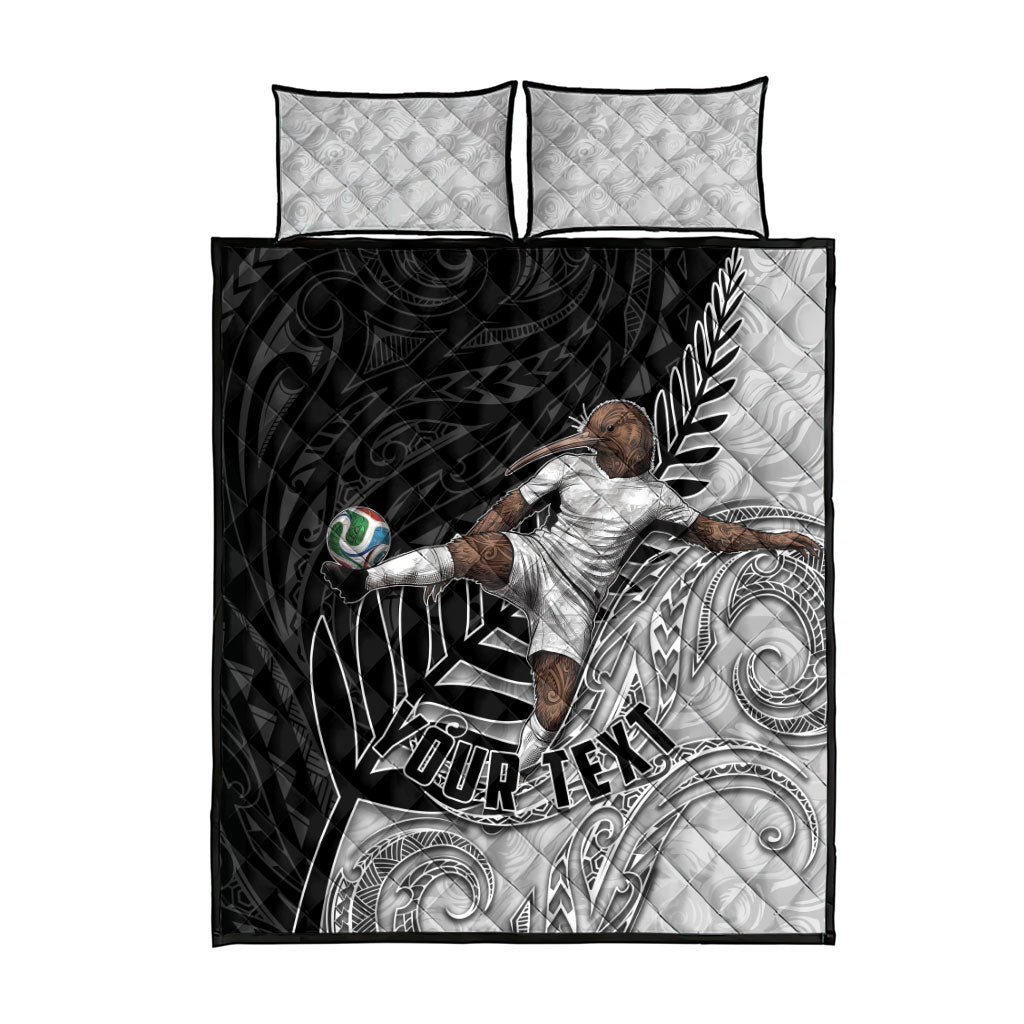 Personalized New Zealand Football Quilt Bed Set Kiwi Mascot with Silver Fern - Maori Tribal Tattoo Art