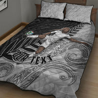 Personalized New Zealand Football Quilt Bed Set Kiwi Mascot with Silver Fern - Maori Tribal Tattoo Art