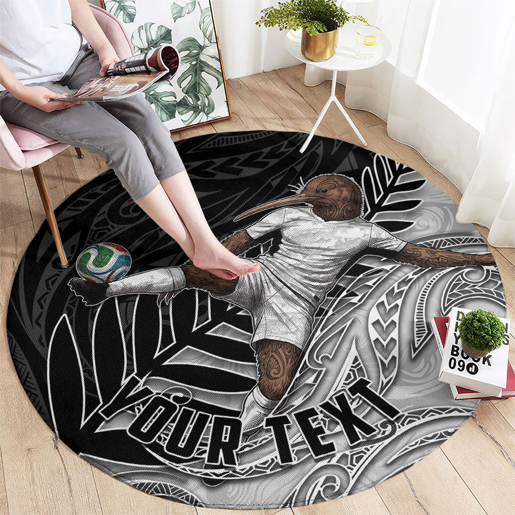 Personalized New Zealand Football Round Carpet Kiwi Mascot with Silver Fern - Maori Tribal Tattoo Art