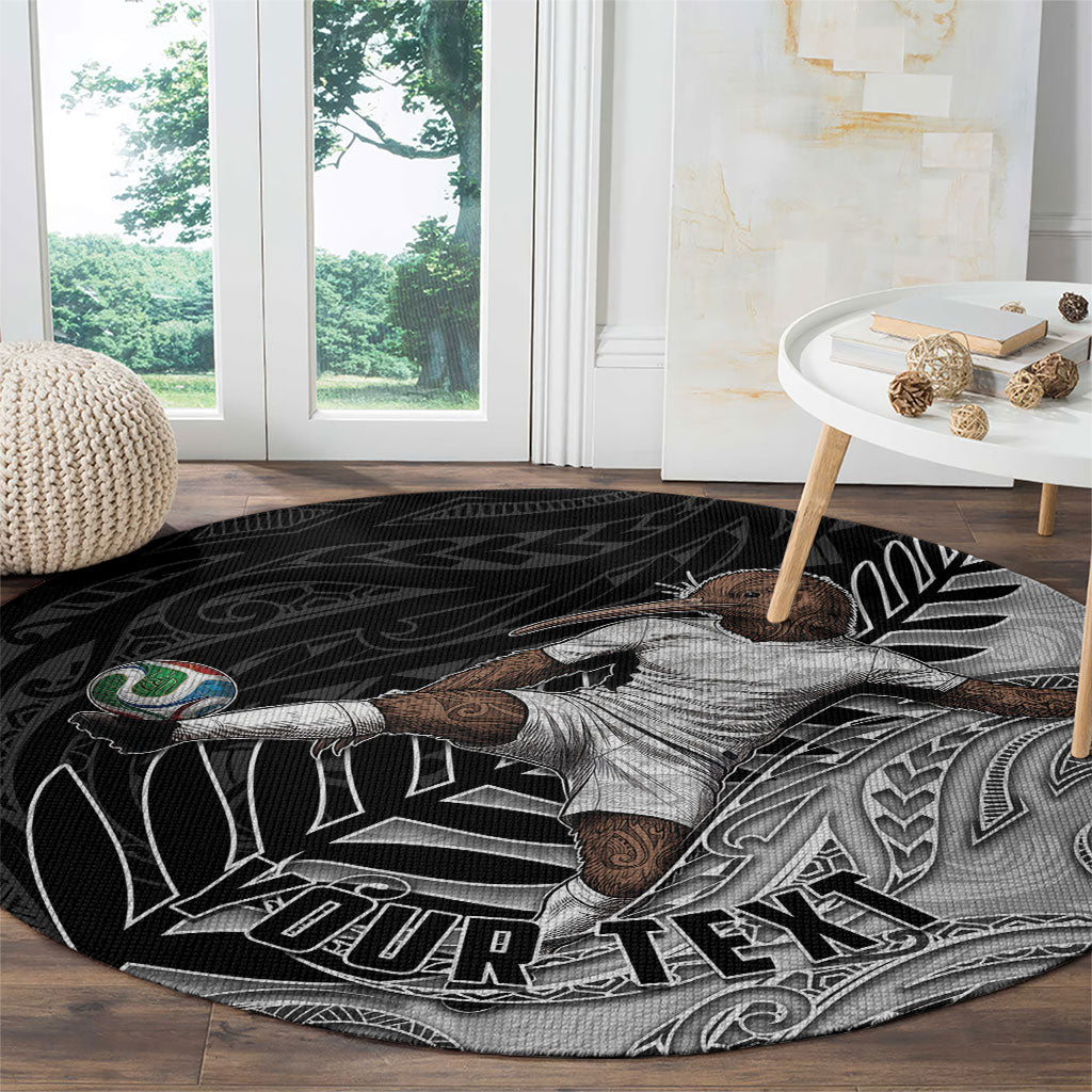 Personalized New Zealand Football Round Carpet Kiwi Mascot with Silver Fern - Maori Tribal Tattoo Art