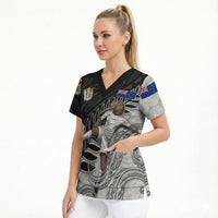 Personalized New Zealand Football Scrub Top Kiwi Mascot with Silver Fern - Maori Tribal Tattoo Art