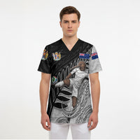 Personalized New Zealand Football Scrub Top Kiwi Mascot with Silver Fern - Maori Tribal Tattoo Art